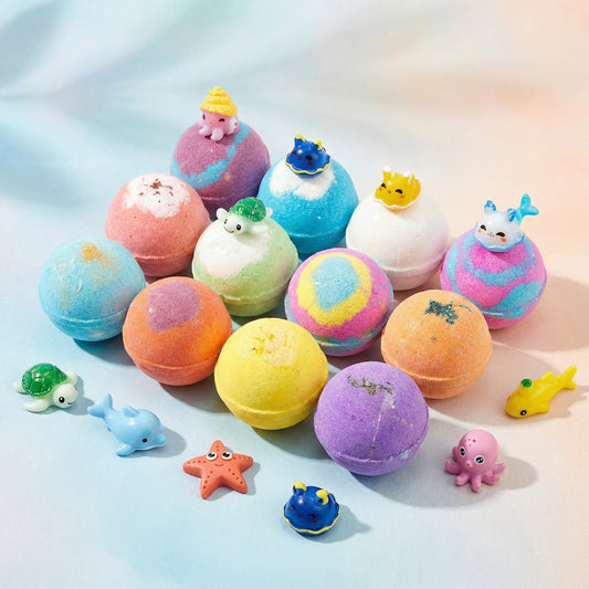 12pcs Kids Bath Bomb Surprise Box – Colorful Fizz + Toy Inside